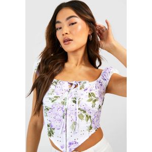 Floral Tie Detail Bengaline Corset - Blanc - 36, Blanc