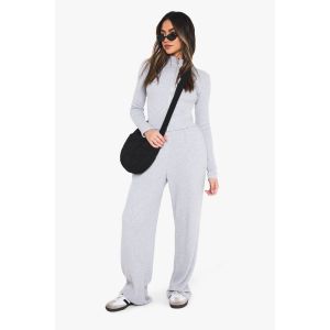 Waffle Zip Through Top Wide Leg Jogger Tracksuit - Gris Perle - Xs, Gris Perle
