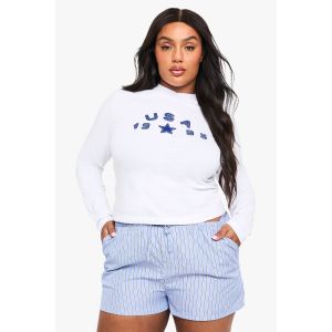 "Plus" Appliqué Usa T-Shirt Ajusté - Blanc - 44, Blanc
