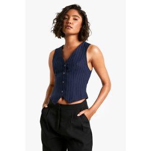 Gilet Tailleur À Fines Rayures "Tall" - Bleu Foncè - 44, Bleu Foncè