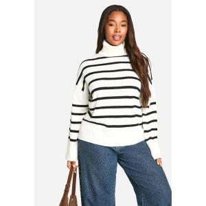 "Plus" Pull En Maille Douce Rayé - Grande Taille - Blanc Ivoire - 48, Blanc Ivoire