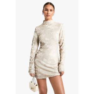 Demask Robe Mini À Manches Longues En Sequins À Col Haut - Gris Pierre - 42, Gris Pierre