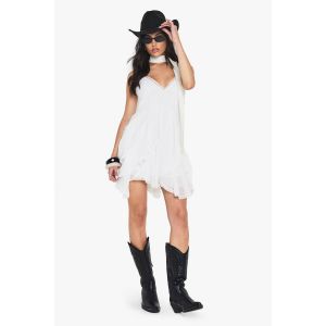 Robe Mini En Mousseline Avec Bordure En Dentelle Et Volants - Blanc Ivoire - 42, Blanc Ivoire