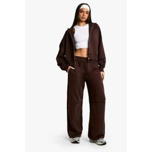 Exposed Seam Wide Leg Jogger - Marron Chocolat - S, Marron Chocolat