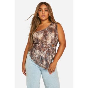 Top Grande Taille À Une Épaule En Dentelle Léopard - Marron - 56, Marron