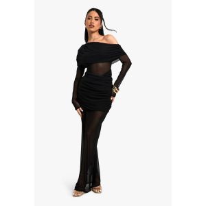 Robe Maxi Mix En Mesh Et Slinky - Noir - 42, Noir
