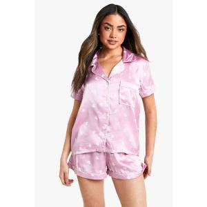 Ensemble De Pyjama Avec Chemise À Manches Courtes À Imprimé Cœur Et Short - Rose - 38, Rose