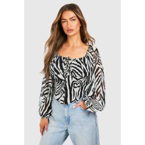 Blouse À Manches Volumineuses À Imprimé Zèbre - Noir - 34, Noir
