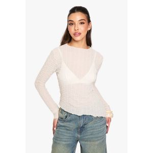 Texturé Top À Manches Longues Avec Ourlet Asymétrique - Blanc Cassé - 38, Blanc Cassé