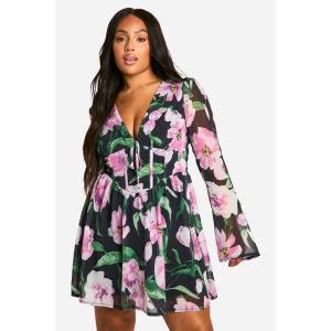 Grande Taille - Robe Champêtre Fleurie - Noir - 56, Noir