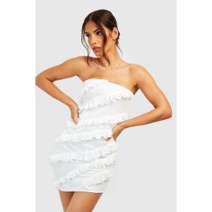 Robe Mini Bandeau À Volants - Blanc - 36, Blanc