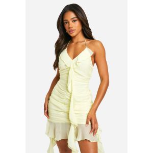 Mini-Robe En Mousseline À Encolure Halter Et Volant - Citron - 44, Citron
