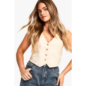 Gilet Look Lin Pour "Petite"s Tailles - Gris Pierre - 34, Gris Pierre