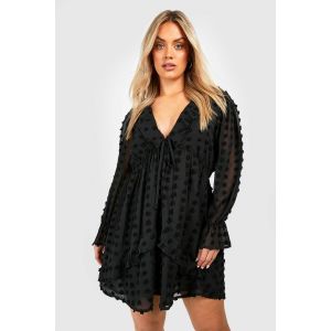 Robe Smock Mini À Volants En Mesh Dobby Grande Taille - Noir - 54, Noir