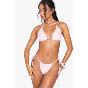 Haut De Bikini Triangle Orné De Garniture En Coquillage & Bas De Bikini Tanga À Nouer Sur Le Côté - Rose - 42, Rose