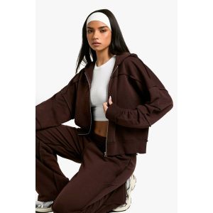 Sweat À Capuche Oversize Avec Fermeture Éclair Et Couture Apparente - Marron Chocolat - S, Marron Chocolat