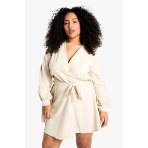 "Plus" Mini Robe Portefeuille Avec Manches Blouson - Gris Pierre - 54, Gris Pierre