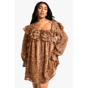 Robe Mini Smock À Imprimé Synthétique Avec Volants "Plus" - Serpent - 50, Serpent