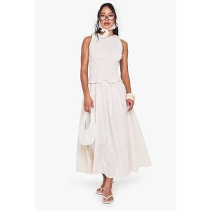 Robe Midaxi À Motif Vichy Avec Détail Froncé Et Taille Basse - Gris Pierre - 38, Gris Pierre