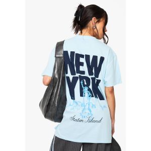 T-Shirt Oversize À Imprimé Graphique New York Dos - Bleu Clair - Xs, Bleu Clair