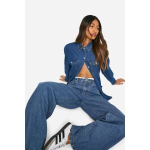 Boohoo Basics Jeans À Jambes Larges À Taille Haute 30 Pouces En Bleu Vintage - 40, Bleu