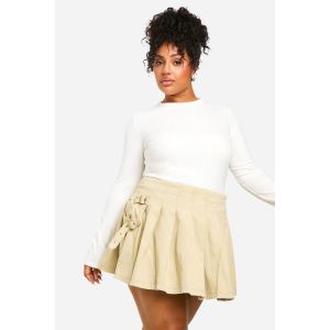 "Plus" Jupe Micro-Mini Plissée En Denim Avec Détails De Boucle - Gris Pierre - 56, Gris Pierre