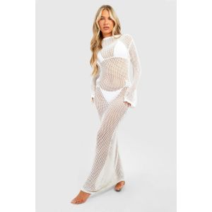Robe De Plage Maxi En Crochet Avec Dos Nu - Blanc - S, Blanc