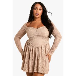 Grande Taille - Robe Patineuse Strassée En Dentelle - Nude - 48, Nude