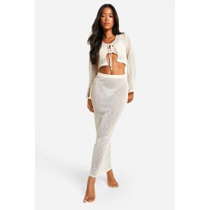 Popcorn Crochet Tie Top & Maxi Jupe Ensemble De Plage - Blanc Ivoire - M, Blanc Ivoire