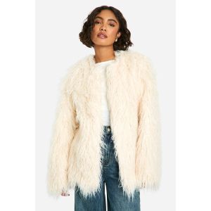 Manteau Haut En Synthétique Mongole - Blanc Cassé - 36, Blanc Cassé