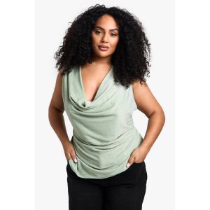 Haut Grande Taille En Crêpe Pailletée À Bretelles Larges Et Col Drapé Asymétrique - Vert Olive - 56, Vert Olive