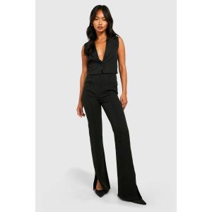 Pantalon Évasé Ajusté À Taille Haute Avec Ourlet Fendu - Noir - 40, Noir