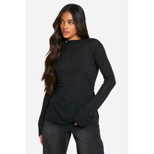Sheer Funnel Neck Longline Top - Noir - 34, Noir