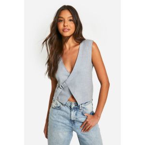 Gilet Tissé Asymétrique Noué Sur Le Côté - Gris Perle - M, Gris Perle