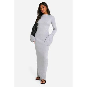 Basic Rib Flare Sleeve Dress - Gris Perle - 46, Gris Perle