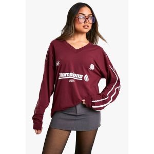 Champions Slogan V Neck Football Top - Rouge Bordeaux - S, Rouge Bordeaux