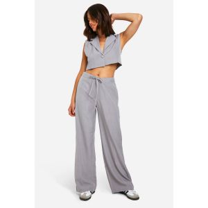 Pantalon Ample À Jambes Larges Avec Taille Élastiquée - Gris Perle - 44, Gris Perle