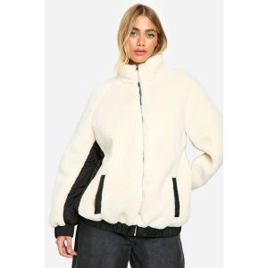 Veste Teddy À Panneaux Contrastés En Nylon - Blanc Cassé - 42, Blanc Cassé