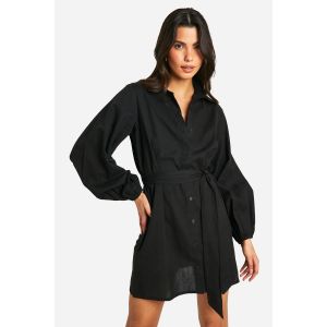 Robe Chemise Portefeuille Look Lin - Noir - 36, Noir