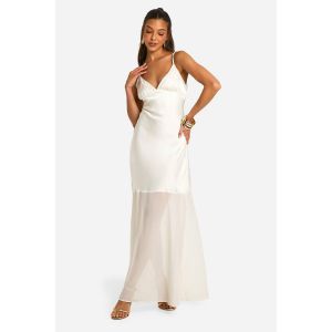 Robe Maxi En Chiffon À Finition Satinée Et À Encolure En V - Blanc - 42, Blanc