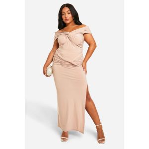 "Plus" Double Slinky Twist Front Top Pour Grandes Tailles À Épaules Dénudées Avec Détail Twist À L'Avant - Marron Moka - 56, Marron Moka