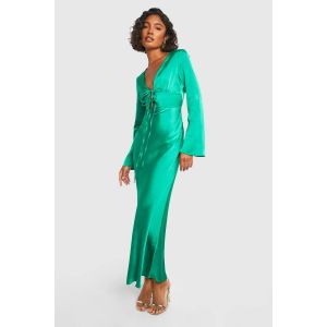 Robe Maxi En Satin Avec Nœud À L'Avant Pour Femmes Grandes - Vert - 44, Vert