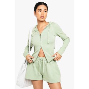 Survêtement Avec Sweat À Capuche Et Short À Détails De Couture En Côtelé - Vert Mastic - Xl, Vert Mastic