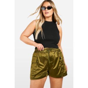 "Plus" Satin Cargo Utility Shorts Pour Tailles "Plus" - Vert Kaki - 48, Vert Kaki