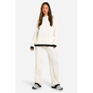 Ensemble Pull Tricoté Et Pantalon À Contraste Pour Grandes Tailles - Blanc Cassé - Xs, Blanc Cassé