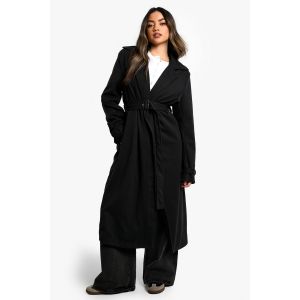 Manteau À Effet Laine Pied-De-Poule Ceinturé - Noir - 36, Noir
