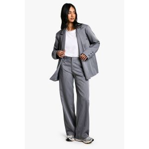 Pantalon Tailleur À Rayures Pinstripe Plissé À L'Avant Et Jambe Droite - Bleu Gris - 40, Bleu Gris