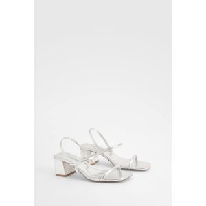 Talons À Bride Arrière Mé"Tall"iques À Coupe Large Et Talon Bas Bloc - Gris - Argent - 37, Gris - Argent
