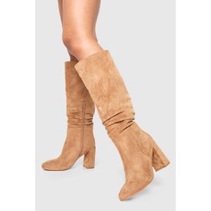 Bottes Montantes À Talon Compensé Et Froncées À Coupe Large - Marron Camel - 40, Marron Camel