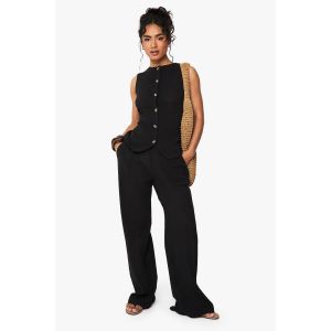 Pantalon À Jambes Larges À Texture Froissée - Noir - 36, Noir